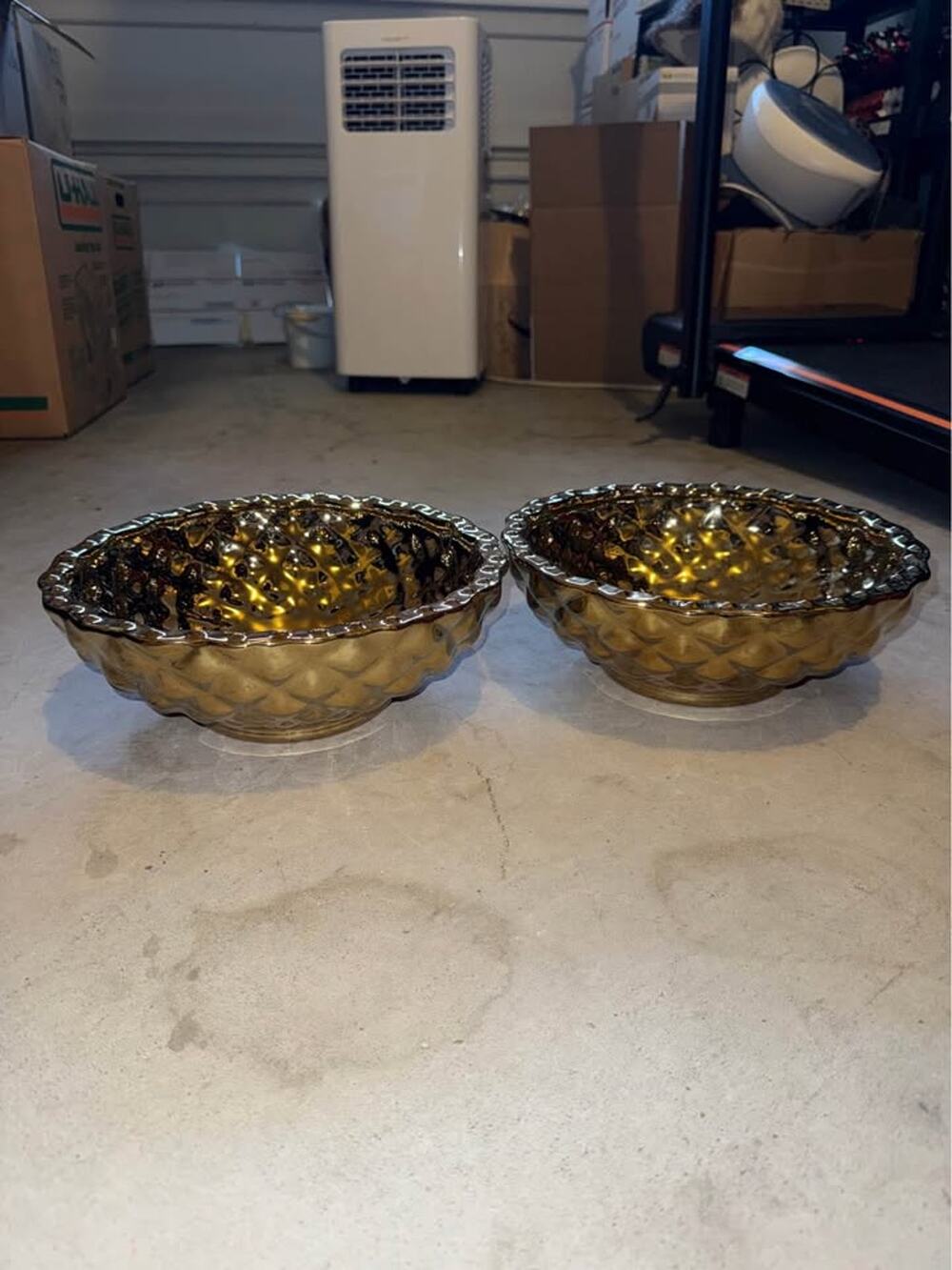 Pair of Gold Glass Diamond Pattern Bowls